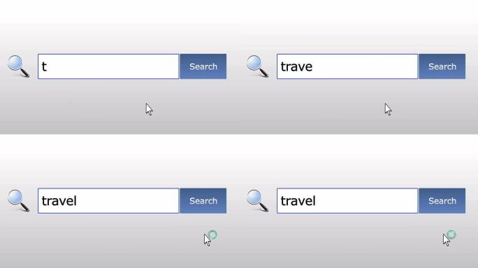 旅行-图形浏览器搜索查询，网页，用户输入搜索相关结果，计算机互联网技术。网页浏览打字字母，填写表格按