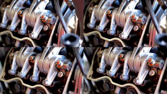 摩托车发动机中的气门和气门机构。凸轮轴摩托车发动机