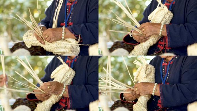 编织竹器的手