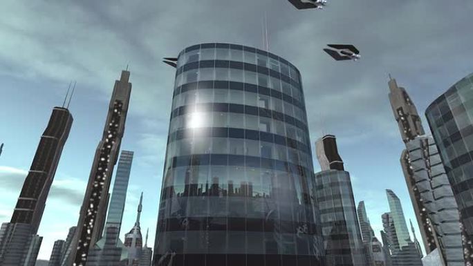在宇宙飞船经过的未来城市中建造