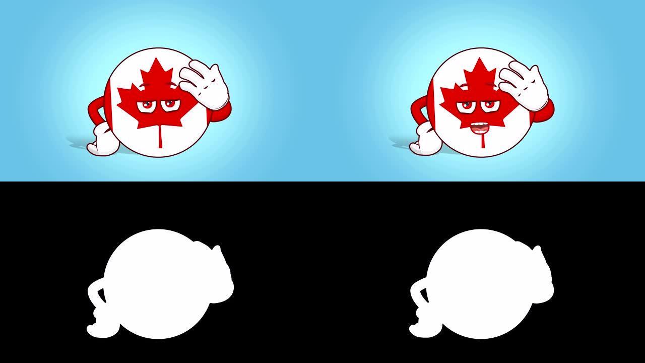 卡通图标标志加拿大不快乐沮丧用阿尔法哑光面部动画说话