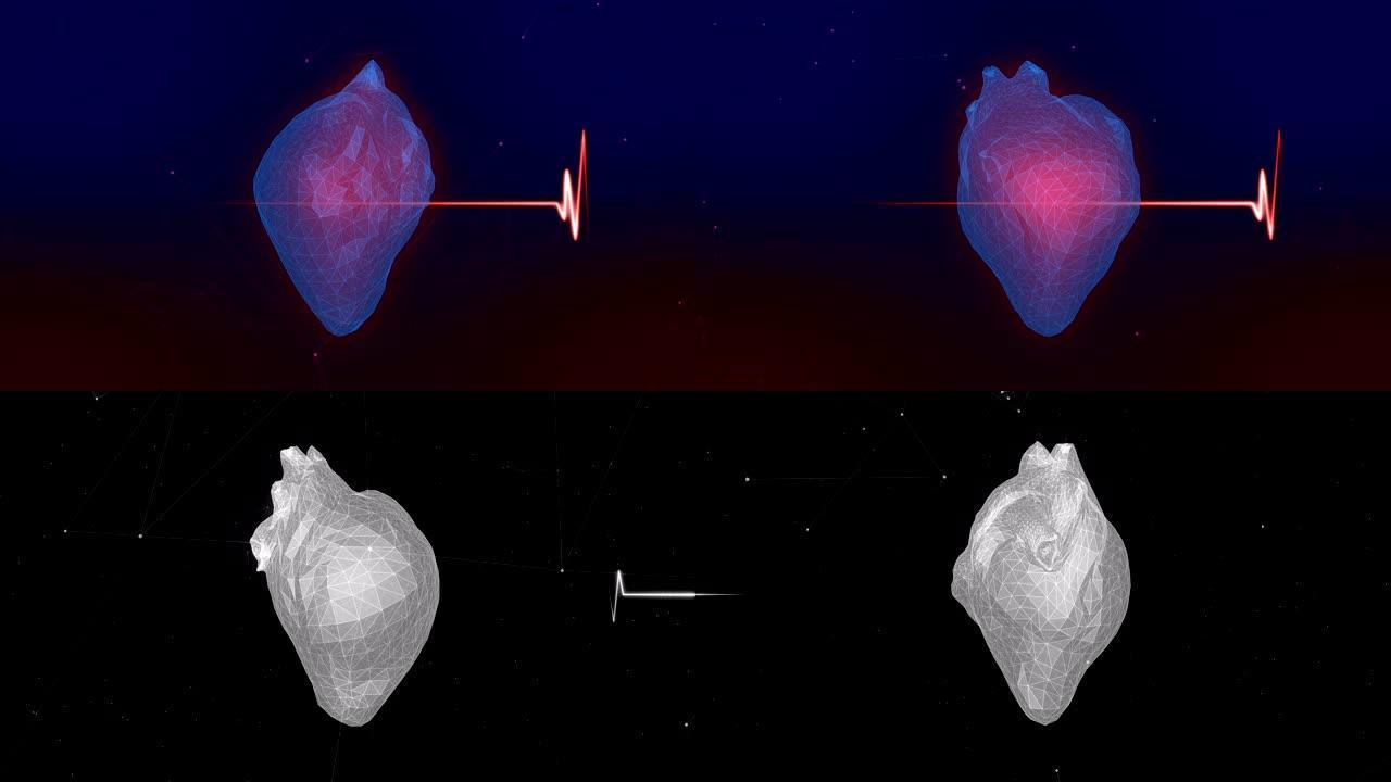 带有脉冲线的人类数字心脏的跳动。医学技术。阿尔法通道
