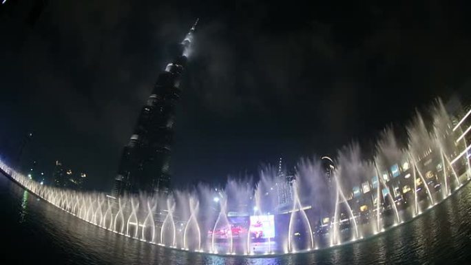 迪拜哈利法塔喷泉水展