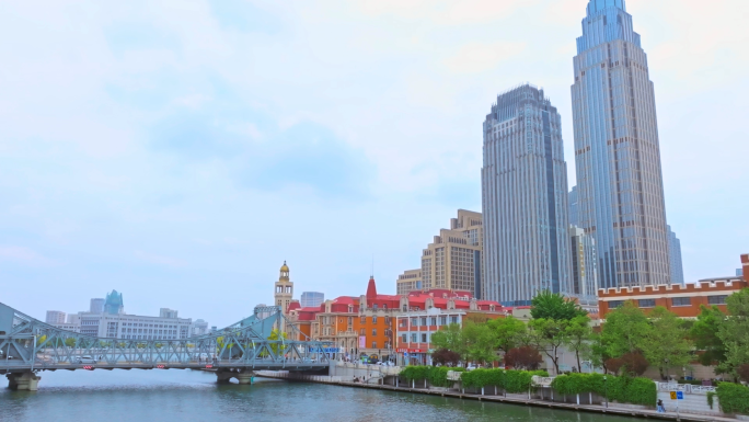 天津地标海河风景天津航拍津湾广场天津站