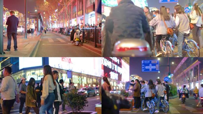 夜晚城市车流人流夜景街景视频素材