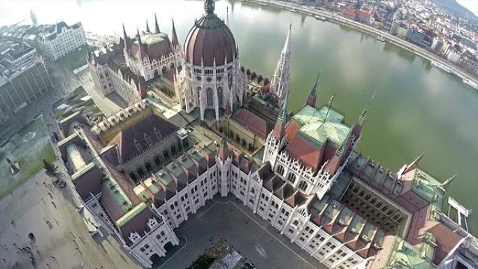 布达佩斯匈牙利议会的鸟瞰图