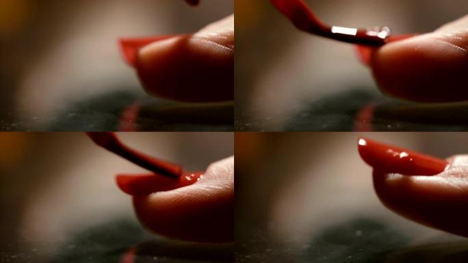女性用红漆涂指甲。4k视频25帧