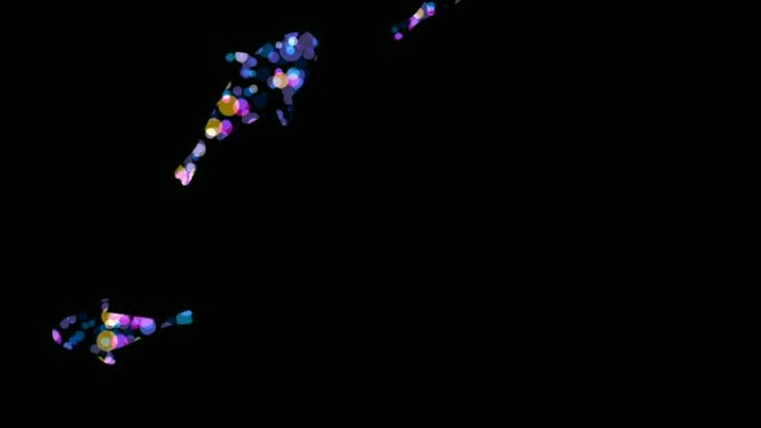 抽象花式鲤鱼或锦鲤鱼bokeh灯光图案，黑色背景上的水生和海洋生物概念设计插图，无缝循环动画4K，带