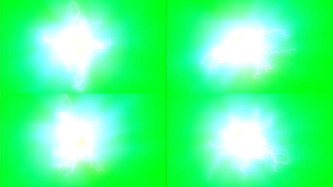 绿色屏幕上的原子核和电子的原子旋转