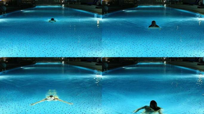 女性在豪华游泳池游泳