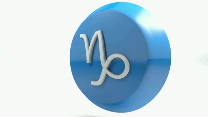 十二宫摩羯座图标蓝色圆圈按钮-3D渲染插图