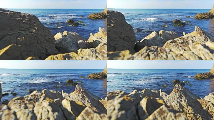 多莉拍摄天堂海海岸的岩石和悬崖