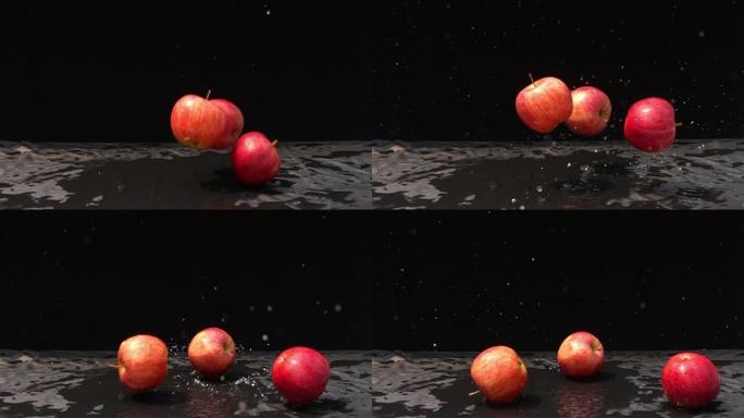 红苹果慢动作掉到地板上