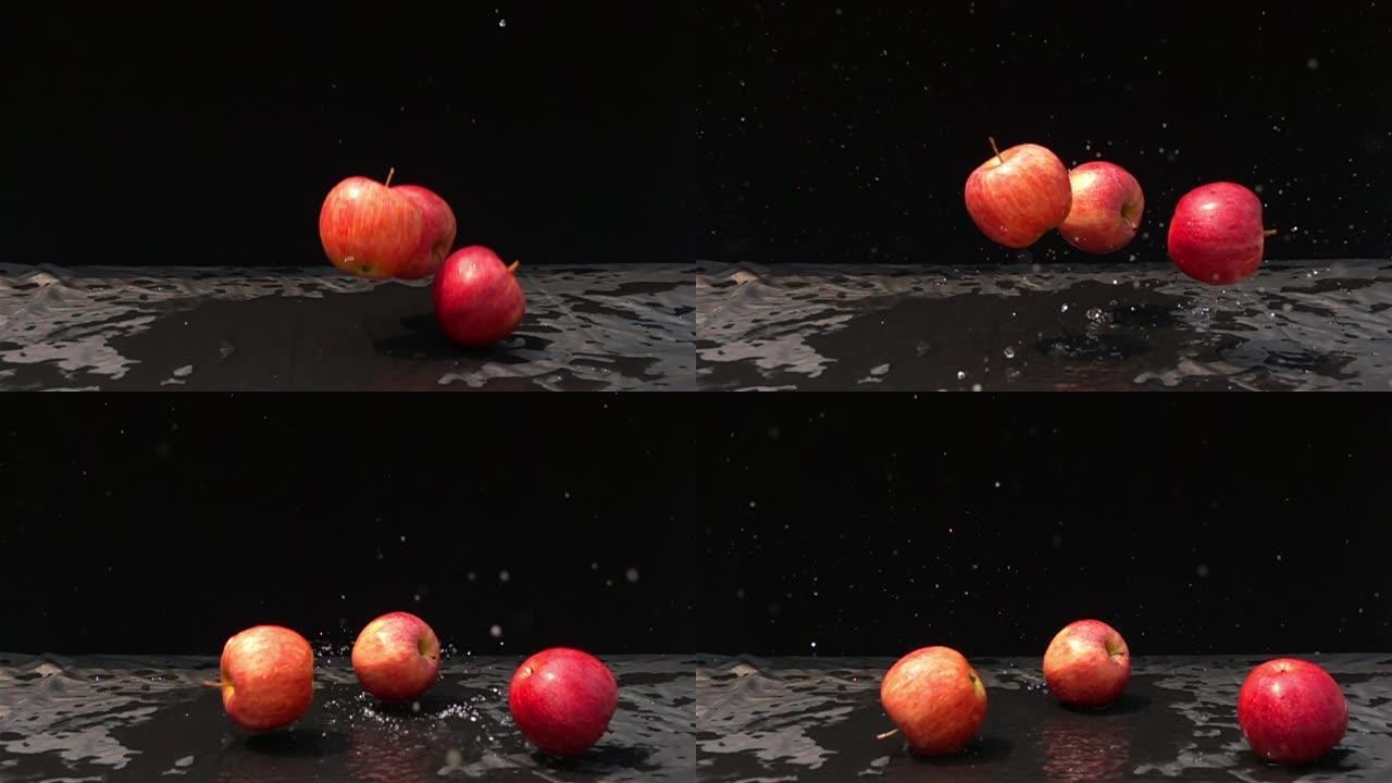 红苹果慢动作掉到地板上