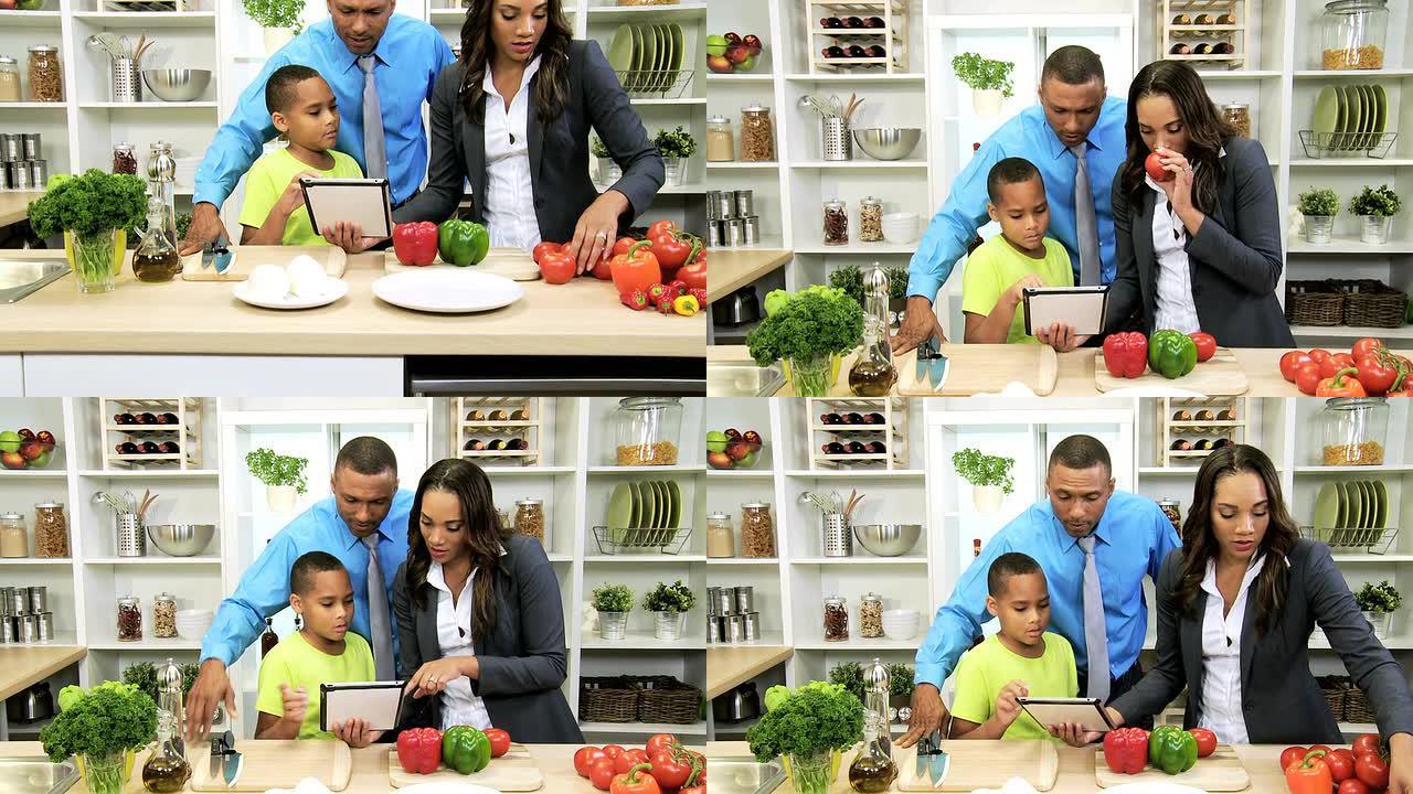 非裔美国人家庭厨房平板新鲜蔬菜
