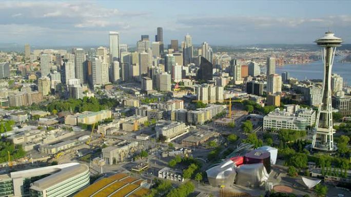 西雅图太空针市中心的空中城市景观