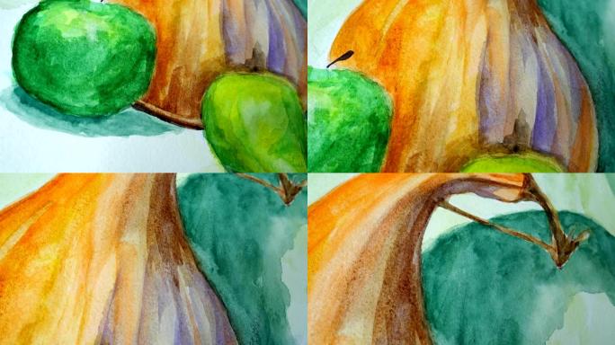 南瓜、苹果和梨形式的静果。