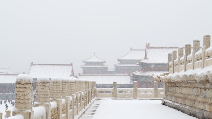 故宫博物院下雪天旅游人群素材