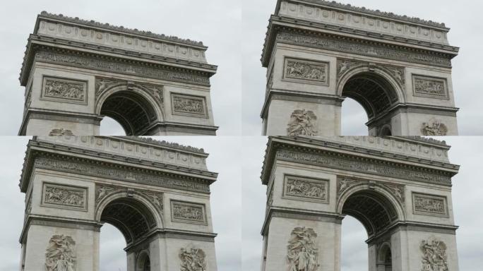 著名的凯旋门法国和巴黎著名的象征4K 2160p UltraHD倾斜镜头-法国凯旋门每日缓慢倾斜4K