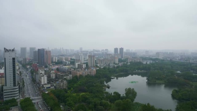 武汉城市屋顶公园湖泊全景4k中国