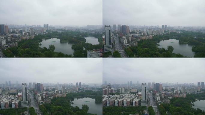 武汉城市屋顶公园湖泊全景4k中国