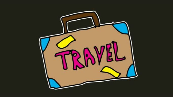 儿童画黑色背景以旅行行李为主题