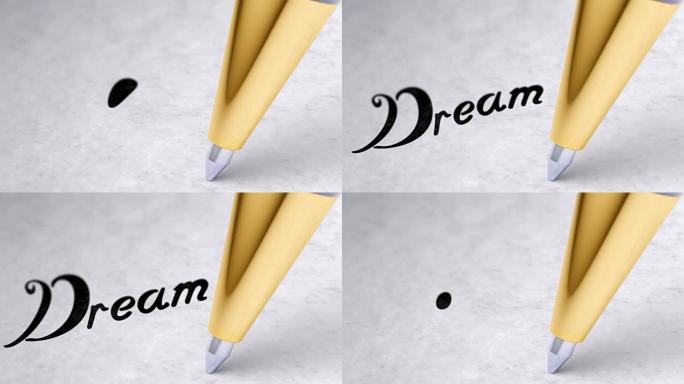 “梦想”在纸上。循环镜头有4K分辨率。