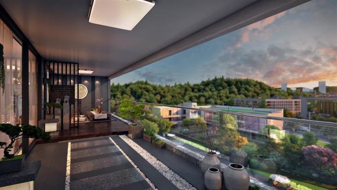 第4代住宅超大阳台景观三维动画效果