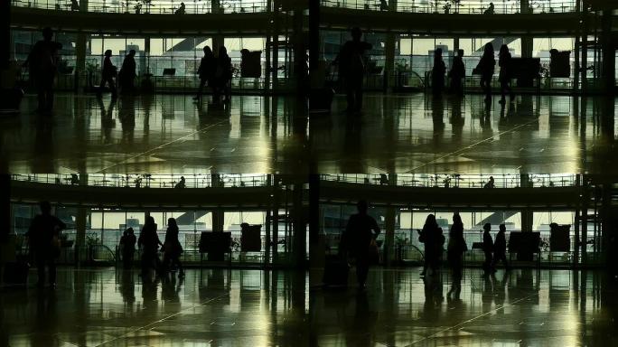 日落通勤者在机场慢行。