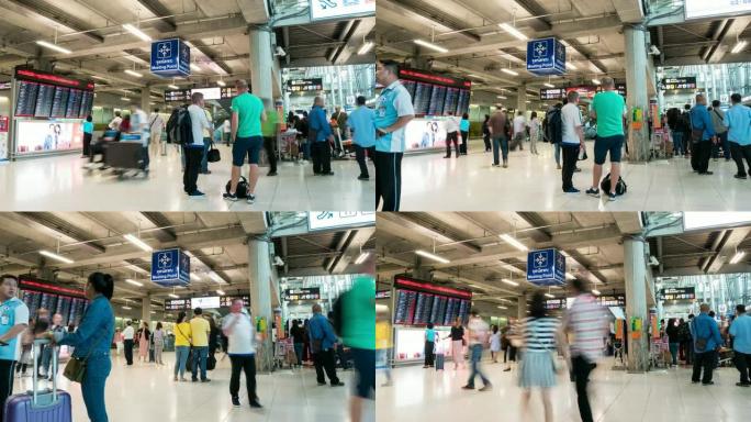 4k时间推移:人群在机场出发航站楼大厅