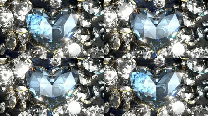 蓝色心形钻石，具有苛性光效果，无缝循环