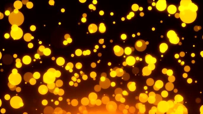 许多金光闪闪的圆圈在太空，假日3d渲染背景，五彩纸屑的金色爆炸