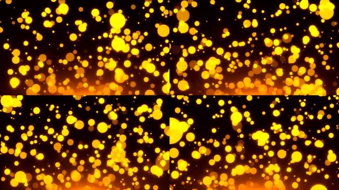 许多金光闪闪的圆圈在太空，假日3d渲染背景，五彩纸屑的金色爆炸