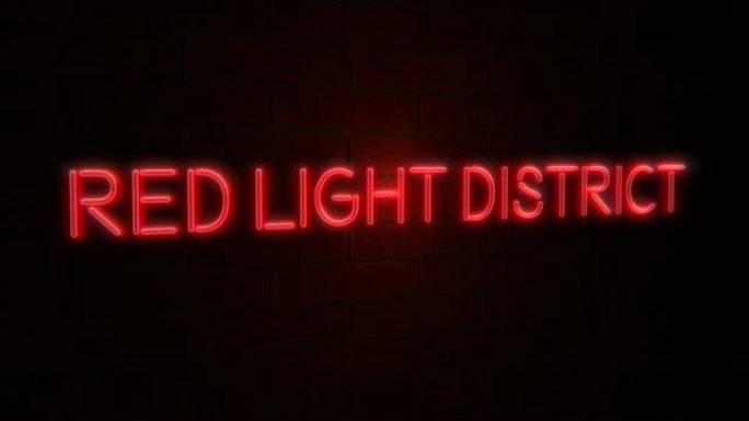 砖墙上的红灯区霓虹灯标志