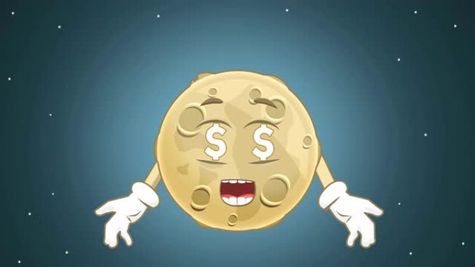 卡通可爱月亮美元眼睛钱与脸动画与阿尔法哑光