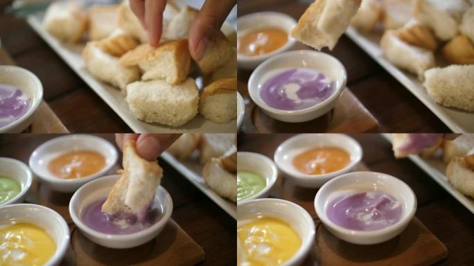泰国蒸汽面包蘸甜酱