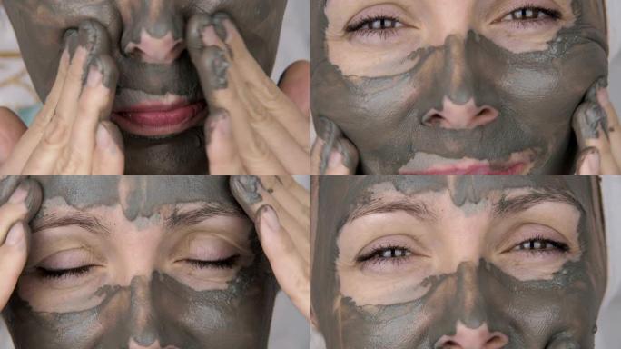 女人在脸上戴口罩。