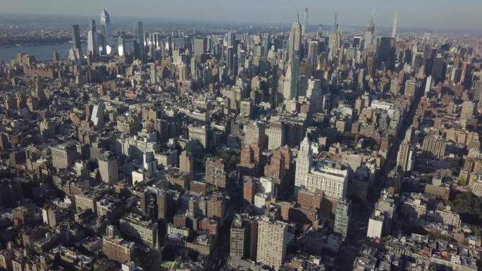 纽约曼哈顿城市风光鸟瞰大气地标建筑群航拍