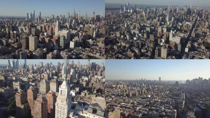 纽约曼哈顿城市风光鸟瞰大气地标建筑群航拍