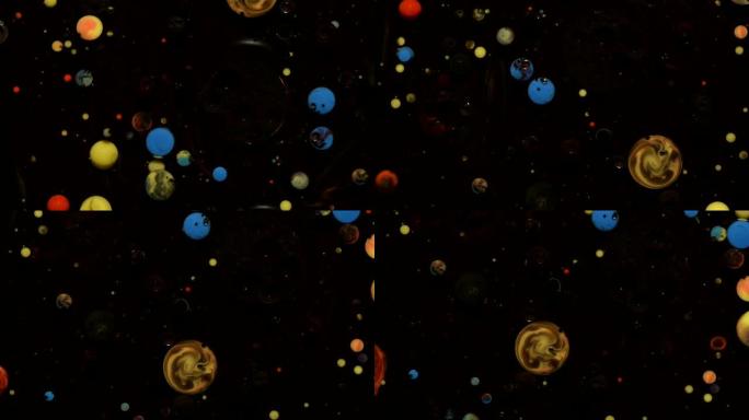 抽象彩色丙烯酸涂料流动背景。行星喜欢彩色气泡。