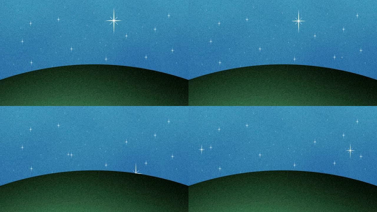 美丽闪闪发光的星星和草山镂空背景