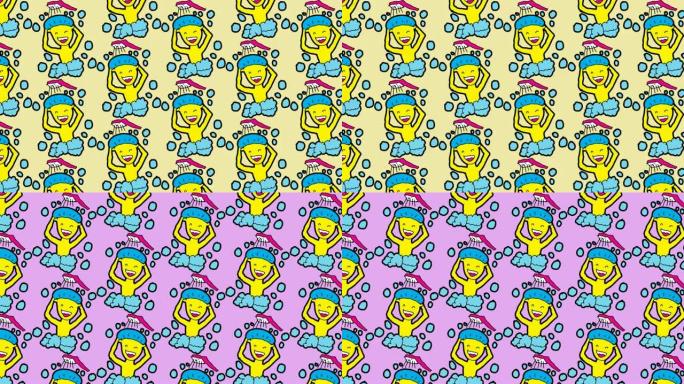 孩子们画流行艺术无缝背景与主题的人洗澡