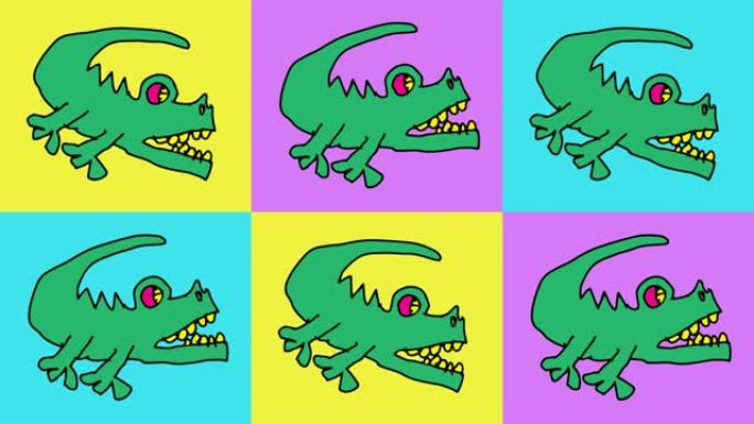 以鳄鱼为主题的儿童绘画波普艺术无缝背景