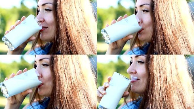 女人喝牛奶饮料-牛奶，开菲尔，酸奶。