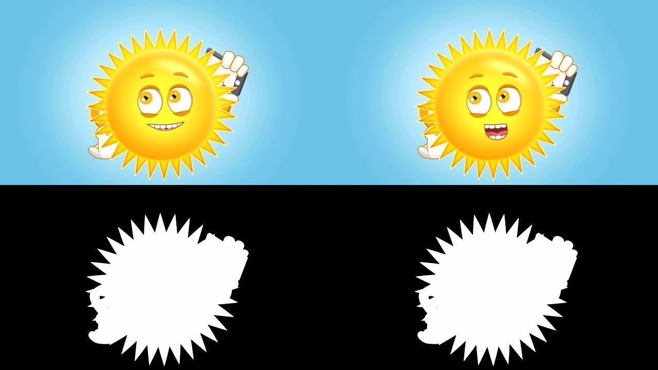卡通可爱太阳电话，带阿尔法哑光儿童动画