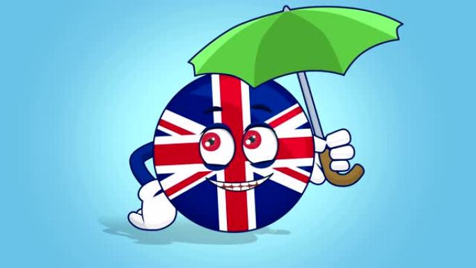 卡通的英国在伞下与阿尔法哑光的面孔动画
