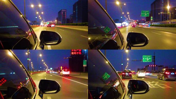 城市夜晚汽车在马路上行驶夜景视频素材90