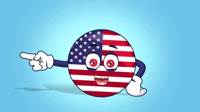 卡通美国图标国旗美国快乐的左指针与脸部动画