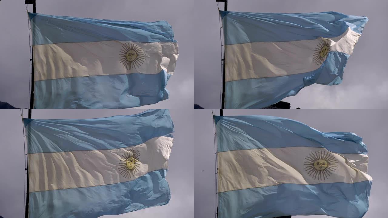 阿根廷国旗在蓝天下挥舞