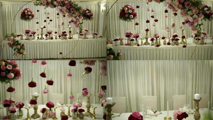宴会厅优雅的婚礼花卉装饰